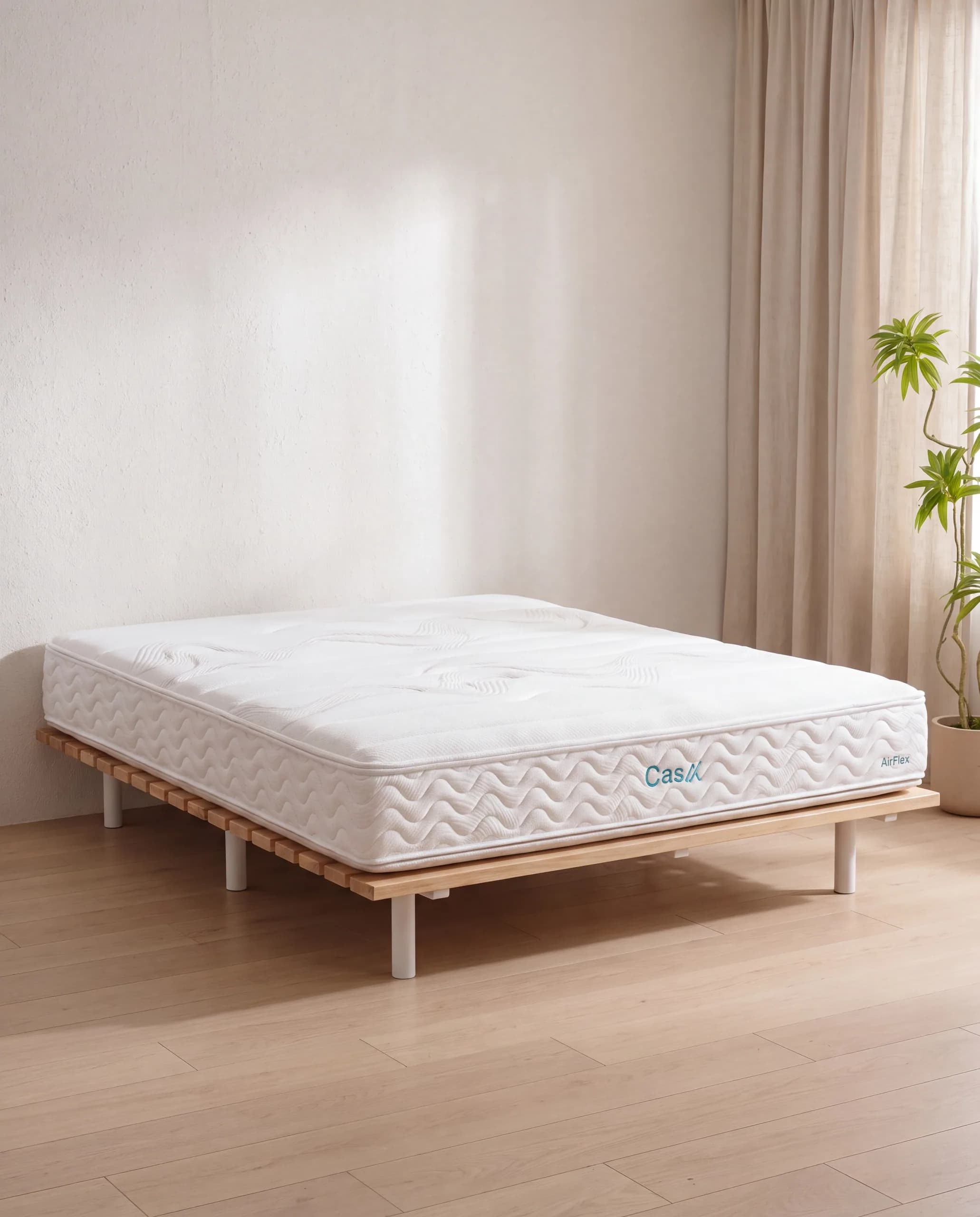 The AirFlex mattress in king size, bare, on a low timber base.