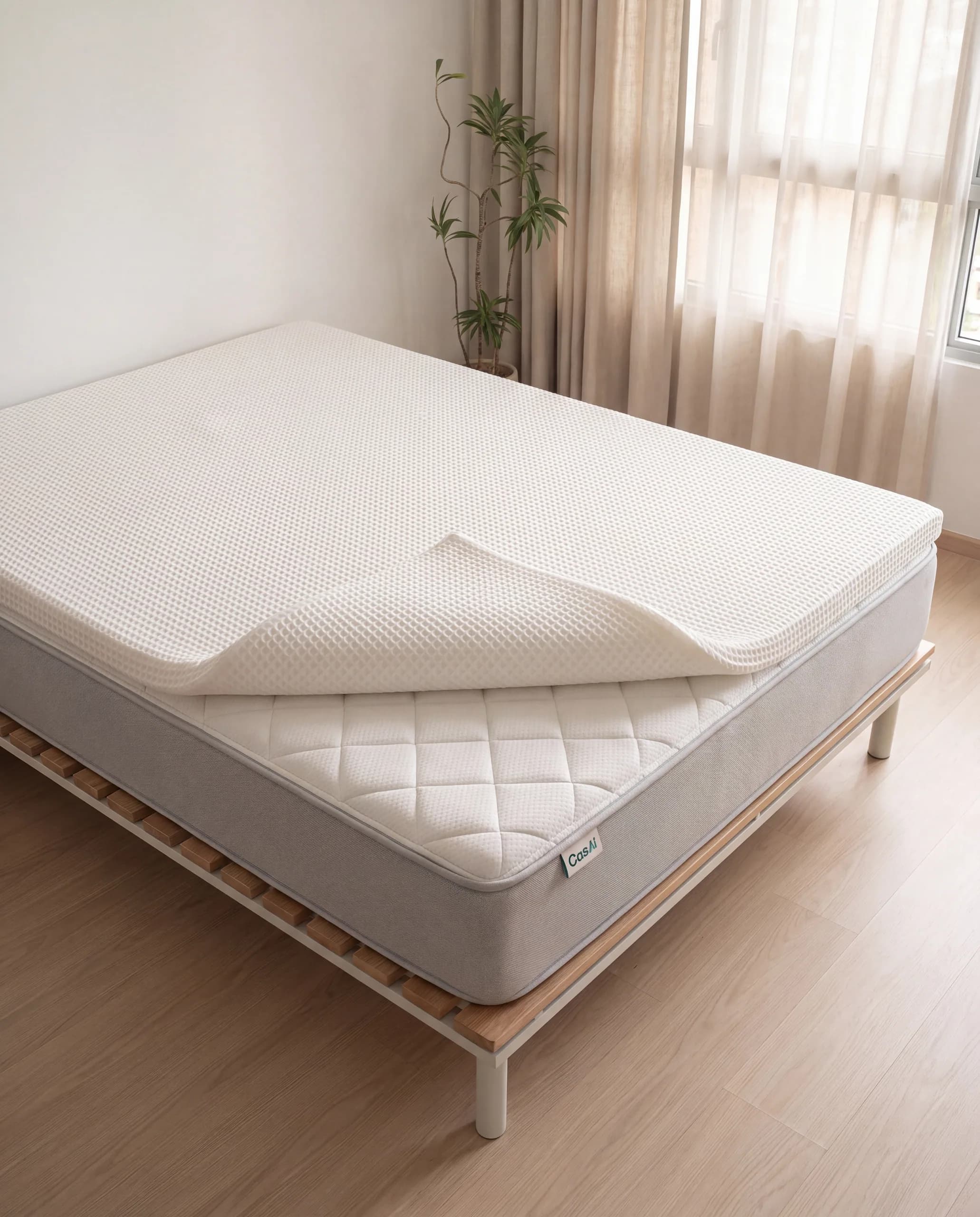 The ThermoTop Align topper folded back at one corner to show its waffle-pattern surface.