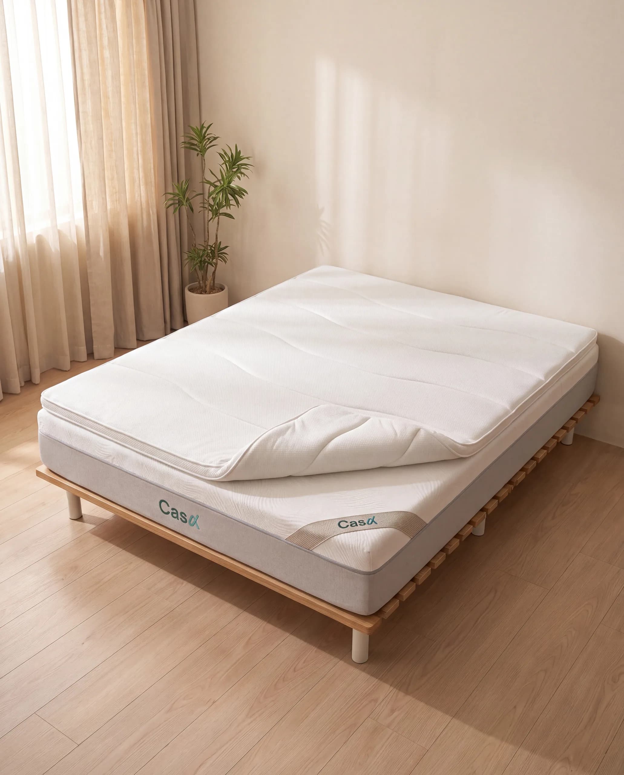 The Cloud Plus Hybrid topper folded back at one corner to show its zoned cut.